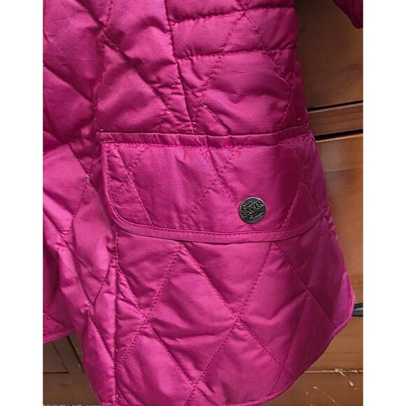 Eddie Bauer Size Large Red Goose Down Quilted Snap Up Collar Pockets Warm - Picture 3 of 8